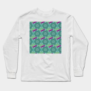 Marbled Paper Tile #3 Teal Green and Purple Long Sleeve T-Shirt